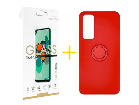 Pack 1 Película 2.5D + Funda SKYHE por Huawei P Smart 2021 Gel O-Ring Rojo