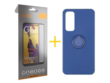 Pack 1 X Protector de Vidrio Templado Full + Funda ACCETEL para Huawei P Smart 2021 Gel O-Ring Azul