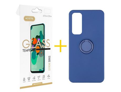 Pack 1 X Protector de Vidrio Templado 2.5D + Funda ACCETEL para Huawei P Smart 2021 Gel O-Ring Azul
