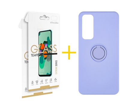 Pack 2 Películas 2.5D + Funda SKYHE por Huawei P Smart 2021 Gel O-Ring Morado