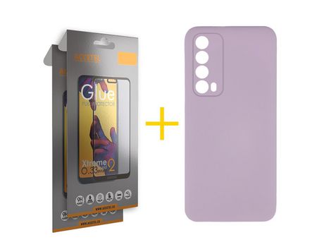 Pack 2 X Protector de Vidrio Templado Full + Funda ACCETEL para Huawei P Smart 2021 Silicona Líquida Morado