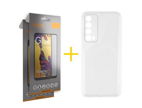 Pack 2 X Protector de Vidrio Templado Full + Funda ACCETEL para Huawei P Smart 2021 Silicona Líquida Transparente Clear