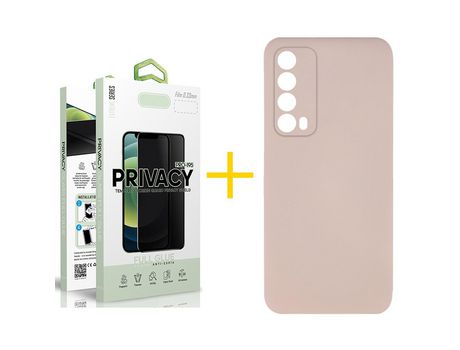 Pack 1 Película Antiespia + Funda SKYHE por Huawei P Smart 2021 Silicona Líquida Rosa