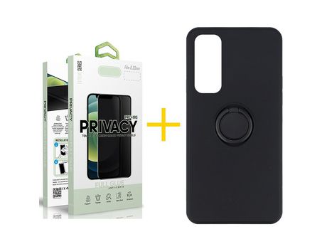 Pack 1 Película Antiespia + Funda SKYHE por Huawei P Smart 2021 Gel O-Ring Negro