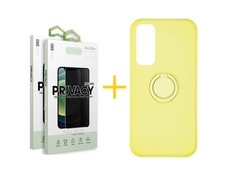 Pack 2 Películas Antiespia + Funda SKYHE por Huawei P Smart 2021 Gel O-Ring Amarillo
