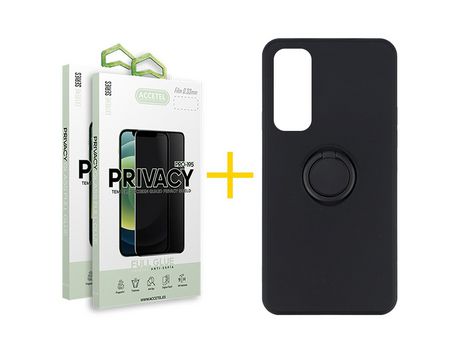 Pack 2 X Protector de Vidrio Templado Anti espía + Funda ACCETEL para Huawei P Smart 2021 Gel O-Ring Negro