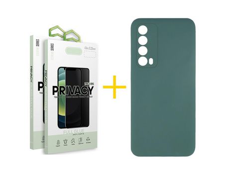 Pack 2 Películas Antiespia + Funda SKYHE por Huawei P Smart 2021 Silicona Líquida Verde