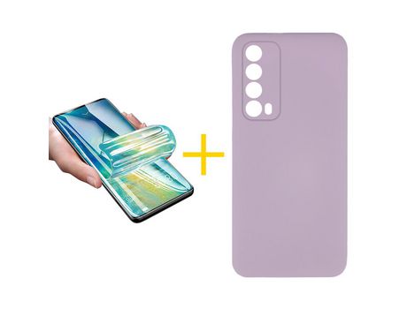 Pack 1 X Protector de Vidrio Templado Hidrogel + Funda ACCETEL para Huawei P Smart 2021 Silicona Líquida Morado
