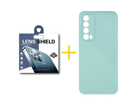 Pack 1 Película de Cámara trasera + Funda SKYHE por Huawei P Smart 2021 Silicona Líquida Verde-Água