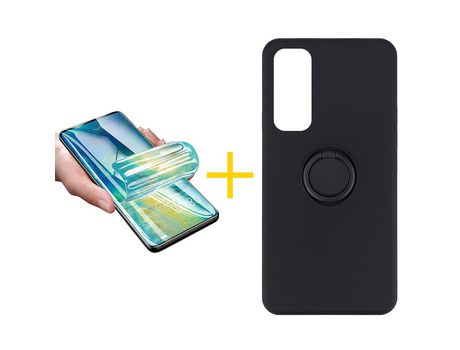 Pack 1 X Protector de Vidrio Templado Hidrogel + Funda ACCETEL para Huawei P Smart 2021 Gel O-Ring Negro