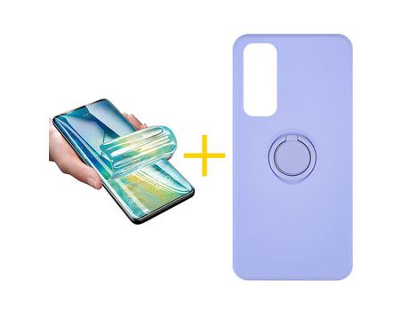 Pack 1 X Protector de Vidrio Templado Hidrogel + Funda ACCETEL para Huawei P Smart 2021 Gel O-Ring Morado
