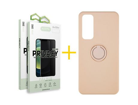 Pack 2 X Protector de Vidrio Templado Anti espía + Funda ACCETEL para Huawei P Smart 2021 Gel O-Ring Rosa Pastel