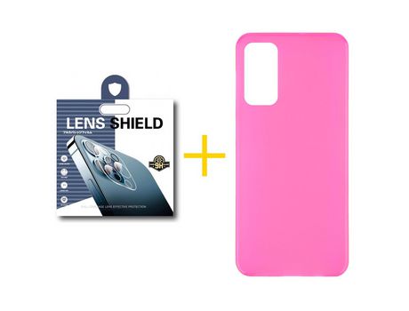 Pack 1 Película de Cámara trasera + Funda SKYHE por Huawei P Smart 2021 Silicona Liso Rosa