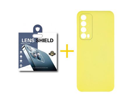 Pack 1 Película de Cámara trasera + Funda SKYHE por Huawei P Smart 2021 Silicona Líquida Amarillo