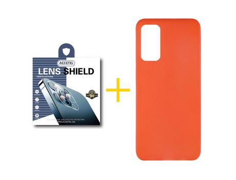 Pack 1 X Protector de Cámara trasera + Funda ACCETEL para Huawei P Smart 2021 Silicona Liso Rojo