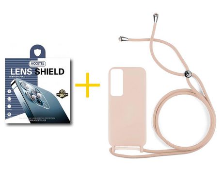 Pack 1 X Protector de Cámara trasera + Funda ACCETEL para Huawei P Smart 2021 Gel con Cordón Rosa Pastel