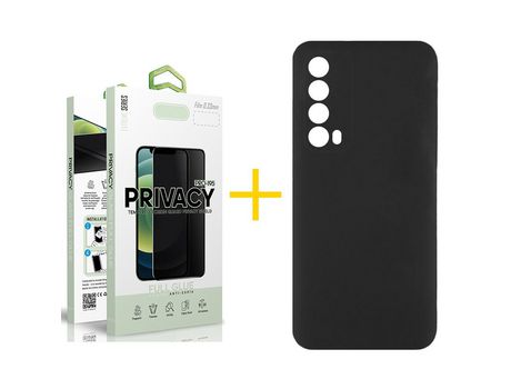 Pack 1 Película Antiespia + Funda SKYHE por Huawei P Smart 2021 Silicona Líquida Negro
