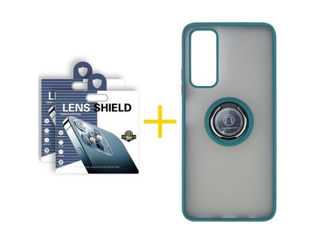 Pack 2 Películas de Cámara trasera + Funda SKYHE por Huawei P Smart 2021 Gel Bumper con Anillo Verde
