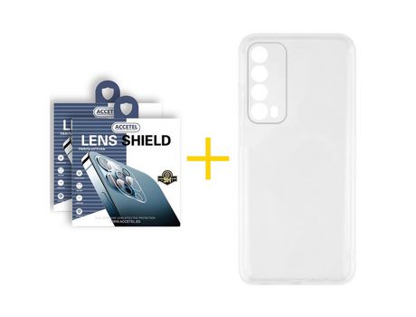 Pack 2 X Protector de Cámara trasera + Funda ACCETEL para Huawei P Smart 2021 Silicona Líquida Transparente Clear