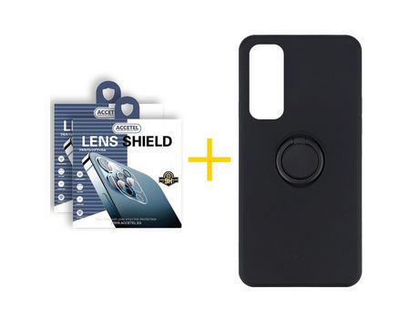 Pack 2 X Protector de Cámara trasera + Funda ACCETEL para Huawei P Smart 2021 Gel O-Ring Negro
