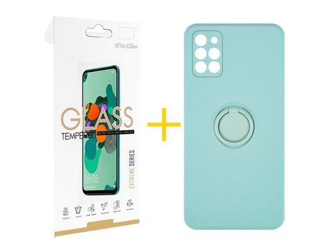 Pack 1 Película 2.5D + Funda SKYHE por Samsung Galaxy A31 Gel O-Ring Verde-Auga