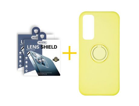 Pack 2 X Protector de Cámara trasera + Funda ACCETEL para Huawei P Smart 2021 Gel O-Ring Amarillo