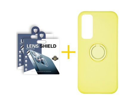 Pack 2 Películas de Cámara trasera + Funda SKYHE por Huawei P Smart 2021 Gel O-Ring Amarillo