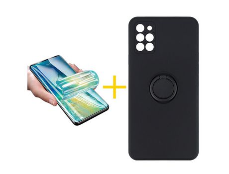 Pack 1 X Protector de Vidrio Templado Hidrogel + Funda ACCETEL para Samsung Galaxy A31 Gel O-Ring Negro