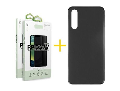 Pack 2 Películas Antiespia + Funda SKYHE por Samsung Galaxy A70 Silicona Liso Negro