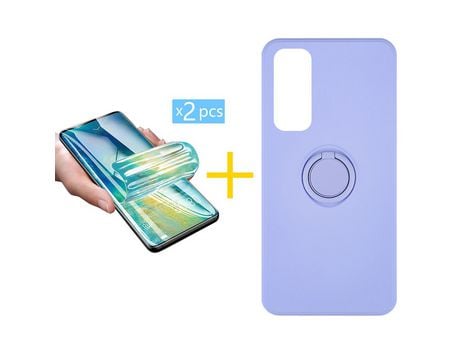 Pack 2 X Protector de Vidrio Templado Hidrogel + Funda ACCETEL para Huawei P Smart 2021 Gel O-Ring Morado