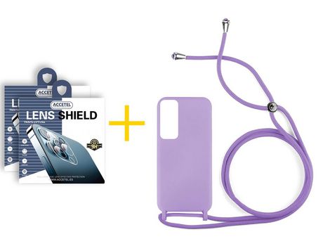 Pack 2 X Protector de Cámara trasera + Funda ACCETEL para Huawei P Smart 2021 Gel con Cordón Violeta