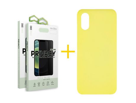 Pack 2 Películas Antiespia + Funda SKYHE por Huawei Y5 2019 Silicona Líquida Amarillo