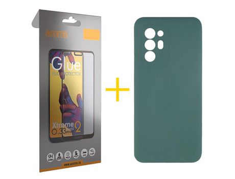 Pack 1 X Protector de Vidrio Templado Full + Funda ACCETEL para Oppo A94 5G Silicona Líquida Verde