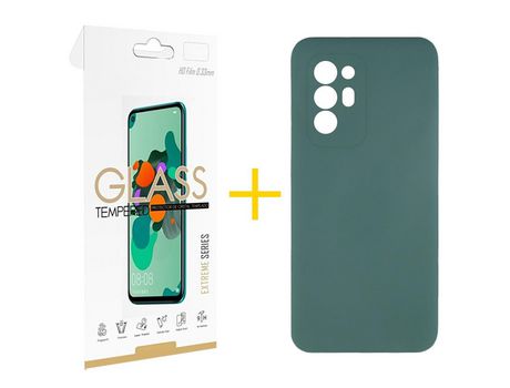 Pack 1 Película 2.5D + Funda SKYHE por Oppo A94 5G Silicona Líquida Verde