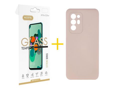 Pack 1 X Protector de Vidrio Templado 2.5D + Funda ACCETEL para Oppo A94 5G Silicona Líquida Rosa
