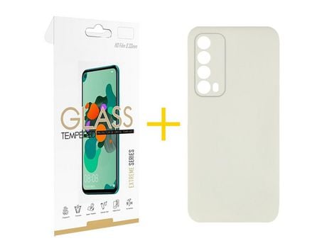 Pack 1 Película 2.5D + Funda SKYHE por Huawei P Smart 2021 Silicona Líquida Arena