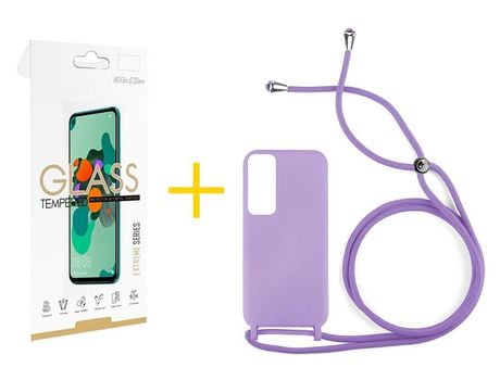 Pack 1 Película 2.5D + Funda SKYHE por Huawei P Smart 2021 Gel con Cordón Violeta