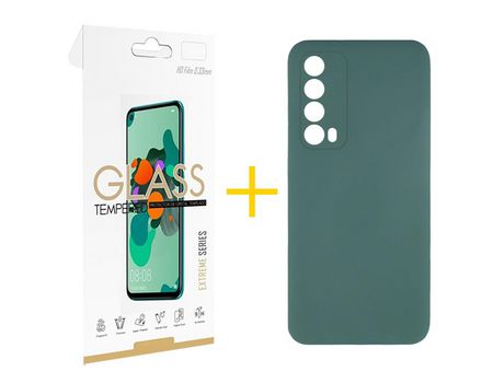 Pack 1 Película 2.5D + Funda SKYHE por Huawei P Smart 2021 Silicona Líquida Verde