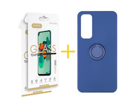 Pack 2 X Protector de Vidrio Templado 2.5D + Funda ACCETEL para Huawei P Smart 2021 Gel O-Ring Azul
