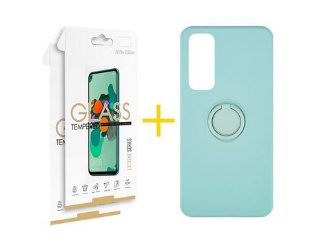 Pack 2 Películas 2.5D + Funda SKYHE por Huawei P Smart 2021 Gel O-Ring Verde-Auga