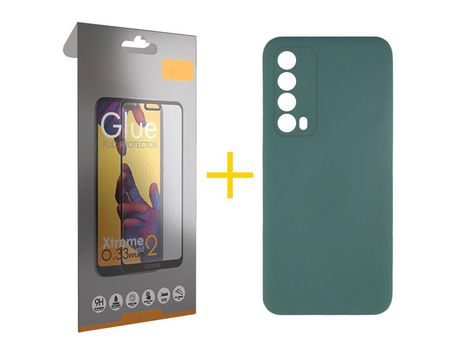 Pack 1 Película Full + Funda SKYHE por Huawei P Smart 2021 Silicona Líquida Verde