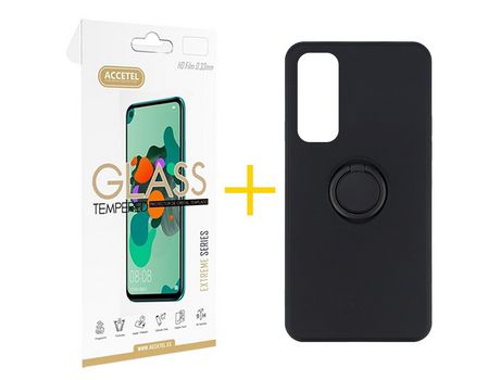 Pack 1 X Protector de Vidrio Templado 2.5D + Funda ACCETEL para Huawei P Smart 2021 Gel O-Ring Negro