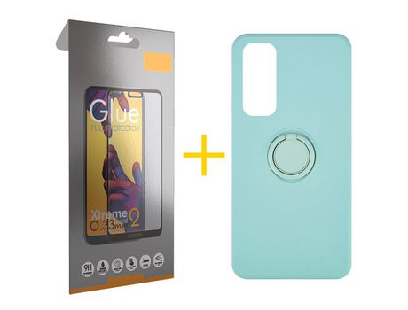 Pack 1 Película Full + Funda SKYHE por Huawei P Smart 2021 Gel O-Ring Verde-Auga