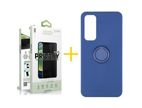 Pack 1 X Protector de Vidrio Templado Anti espía + Funda ACCETEL para Huawei P Smart 2021 Gel O-Ring Azul