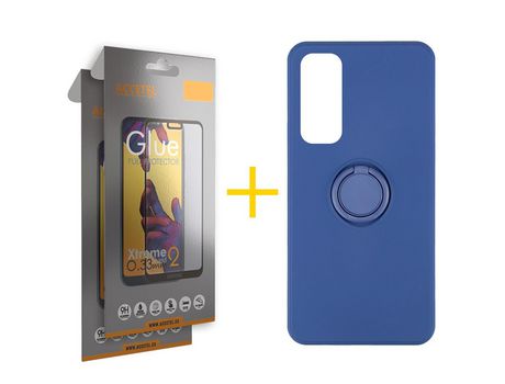 Pack 2 X Protector de Vidrio Templado Full + Funda ACCETEL para Huawei P Smart 2021 Gel O-Ring Azul