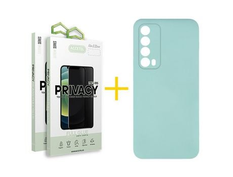 Pack 2 X Protector de Vidrio Templado Anti espía + Funda ACCETEL para Huawei P Smart 2021 Silicona Líquida Verde-Agua