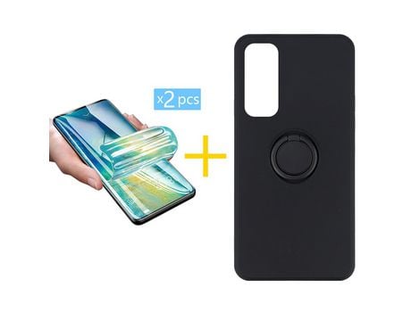 Pack 2 X Protector de Vidrio Templado Hidrogel + Funda ACCETEL para Huawei P Smart 2021 Gel O-Ring Negro