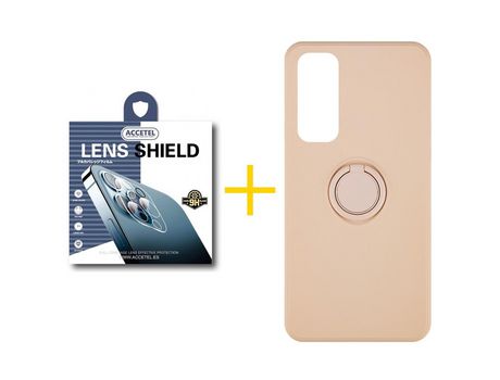 Pack 1 X Protector de Cámara trasera + Funda ACCETEL para Huawei P Smart 2021 Gel O-Ring Rosa Pastel