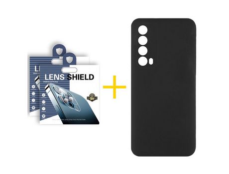 Pack 2 Películas de Cámara trasera + Funda SKYHE por Huawei P Smart 2021 Silicona Líquida Negro
