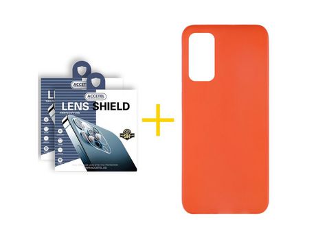 Pack 2 X Protector de Cámara trasera + Funda ACCETEL para Huawei P Smart 2021 Silicona Liso Rojo